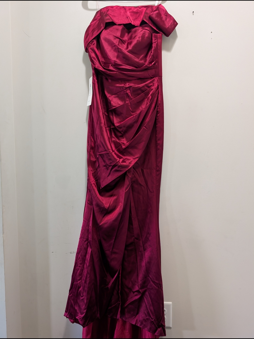 Strapless Satin Evening Gown in Berry